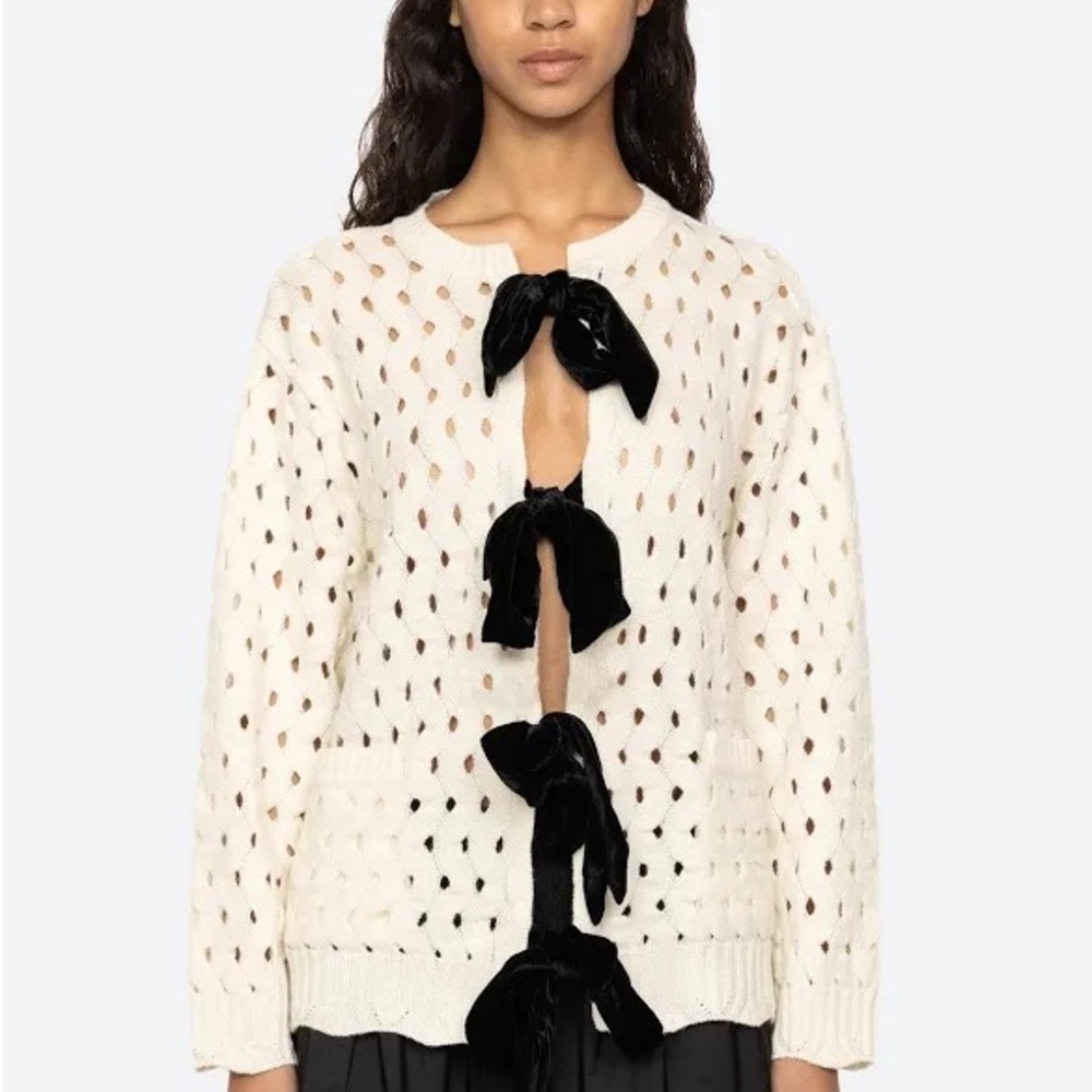 Sea New York Cream Cardigan with Black Velvet Bows